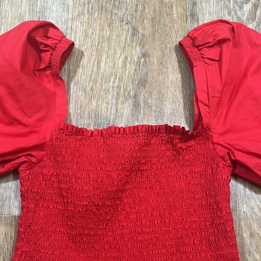 French Connection Rhodes Red Smocked Mini Dress Cotton Like New Women's Size 2 - Picture 4 of 13